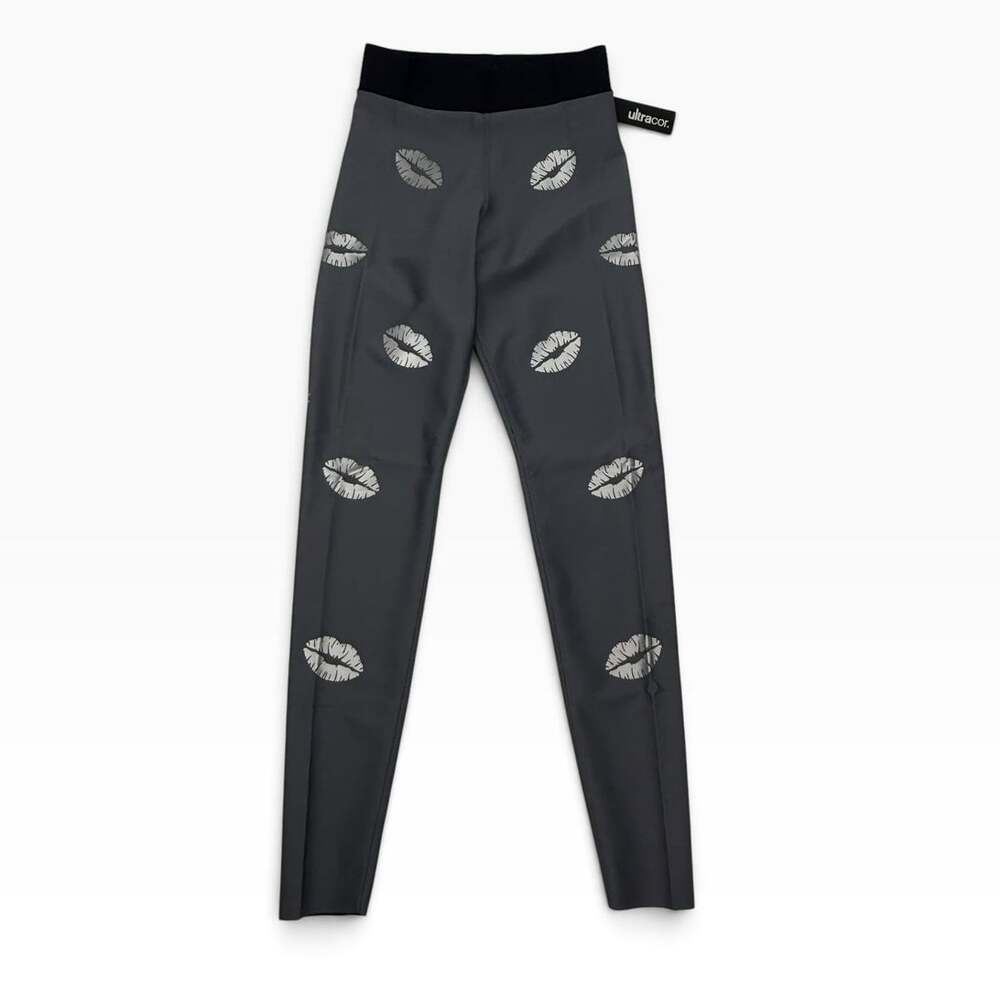 Ultracor Compression Leggings Womens XS Grey Silver Metallic Kiss Lips Print NWT